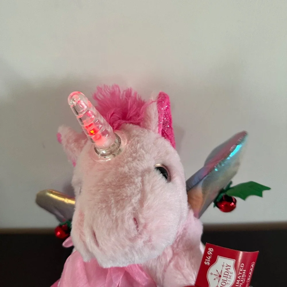 Holiday Time Animated Plush Pink Unicorn Light Up Musical Christmas Toy 11